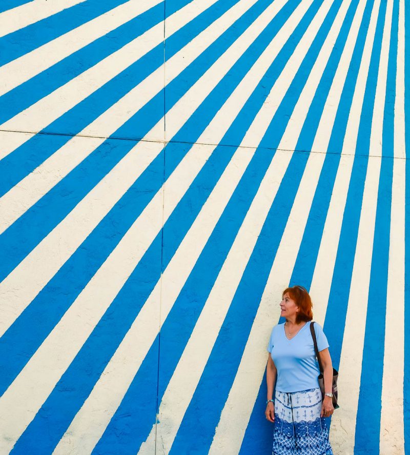 Blue and White Diagonal Strips 